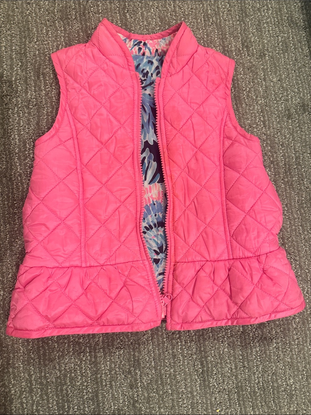 Lilly Pulitzer Girls Melanie Reversible Quilted Peplum Vest Pink Floral Size XS